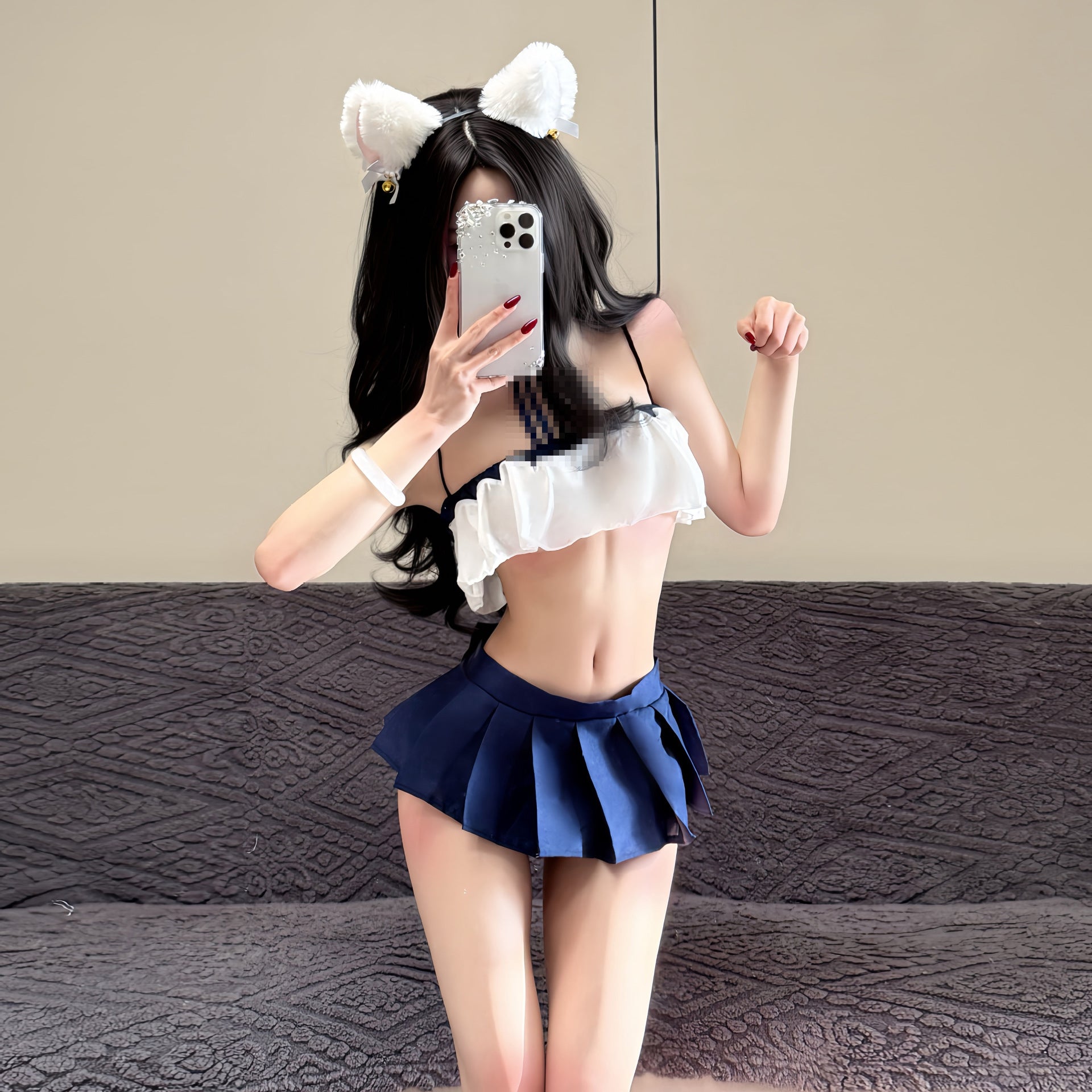 Image of Chaomu erotic underwear, college style, open-chested, one-piece suit, campus sexy suit, uniform, temptation QQNY girl